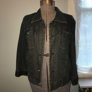 Denim dark jacket with beaded detail.